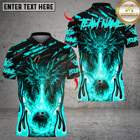 Maxcorners Flaming Dragon Bowling Design Multicolor Customized Name, Team Name 3D Shirts