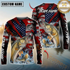 Maxcorners Fishing American Flag Grunge Red Scratch Custom Name & Team Name 3D Shirts