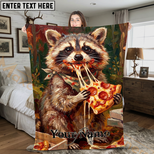 Maxcorners Funny Greedy Raccoon Eating Cheesy Pepperoni Pizza Personalized 3D Blanket