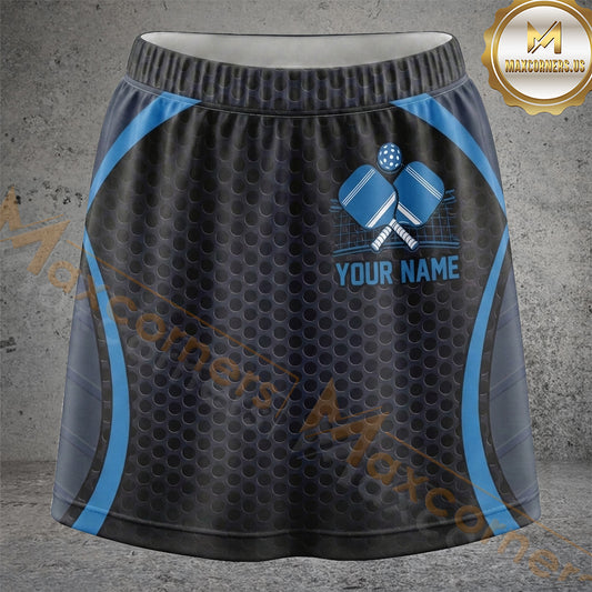 Maxcorners Pickleball Black Blue Honeycomb Crossed Paddles Personalized 3D Skort, Skirts With Shorts