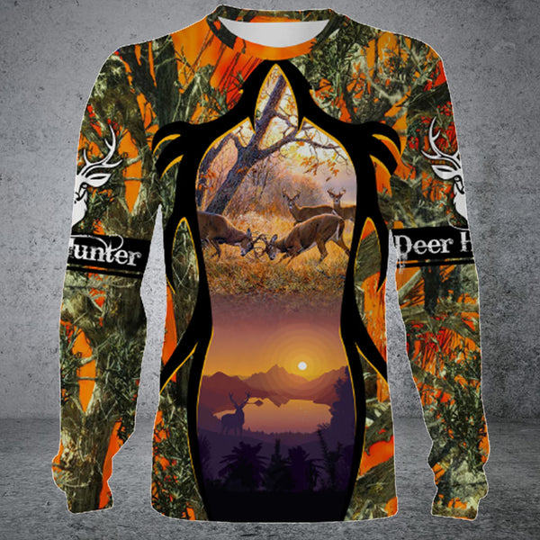 Maxcorners Personalized Name Deer Hunting Long Sleeve Shirt