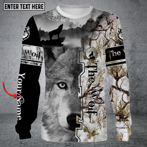 Maxcorners Personalized Name Wolf Hunting Long Sleeve Shirt