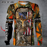 Maxcorners Personalized Name Deer Deer Hunting US Flag Long Sleeve Shirt