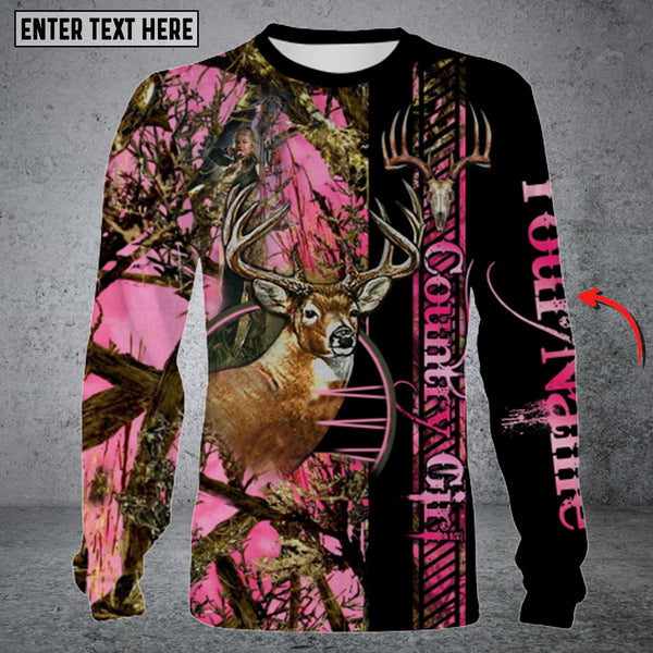 Maxcorners Personalized Name Country Girl Hunting Camo Pink Long Sleeve Shirt