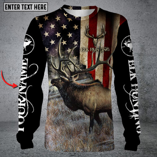 Maxcorners Personalized Name Elk Hunting Long Sleeve Shirt