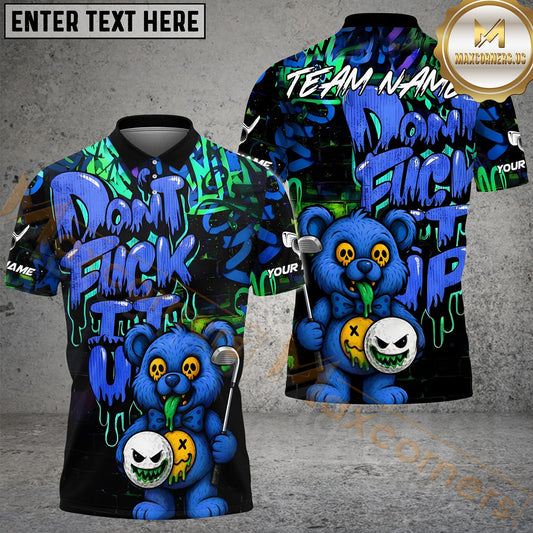 Maxcorners Golf Bear Scary Teddy Graffiti Style Personalized Name, Team Name 3D Shirt (4 Colors)