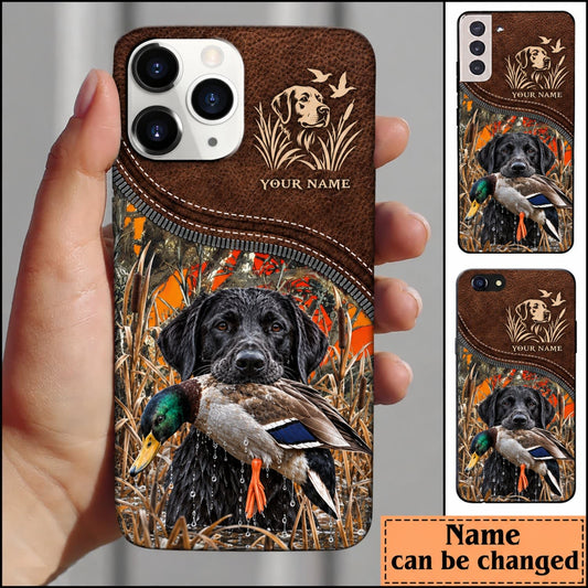 Maxcorners Duck Hunting Golden Retriever Brown Leather Hunting Badge Personalized Name 3D Phone Case - Black Labrador Retriever - Mallard