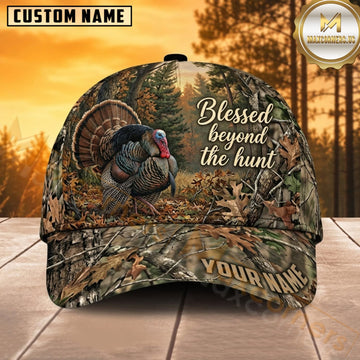 Maxcorners Turkey Hunting Wild Turkey Blessed Beyond the Hunt Autumn Camo Customized Name 3D Cap