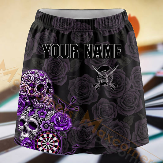 Maxcorners Darts Purple Skull Rose Dartboard Personalized 3D Skort, Skirts With Shorts