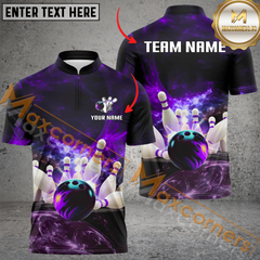 Maxcorners Galaxy Bowling Jersey Multicolor Option Customized Name, Team Name 3D Polo Shirt