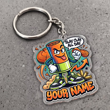 Maxcorners Clay Shooting Funny Cartoon Slay Clay All Day Shooter Customized Name 3D Keychain And Ornament