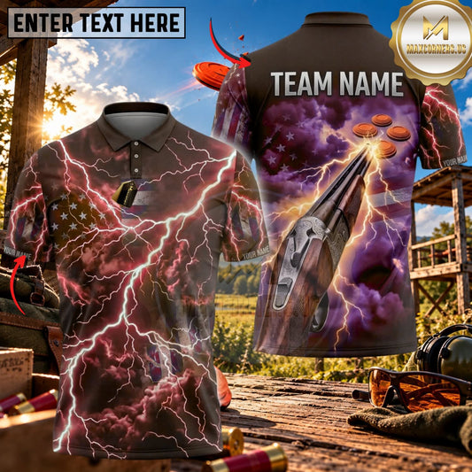Maxcorners Clay Shooting Lightning Storm Shotgun Multicolor Customized Name Team Name 3D Shirts (4 Colors)