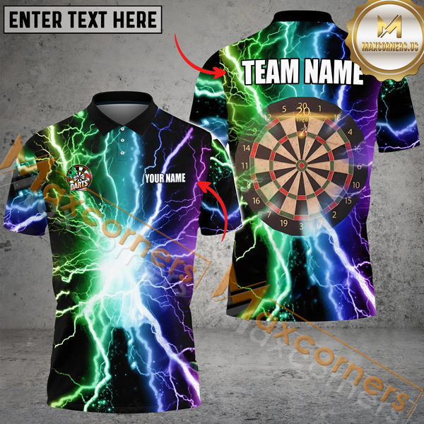 MaxCorners Darts Thunder Lightning Customized Name, Team Name 3D Polo Shirt