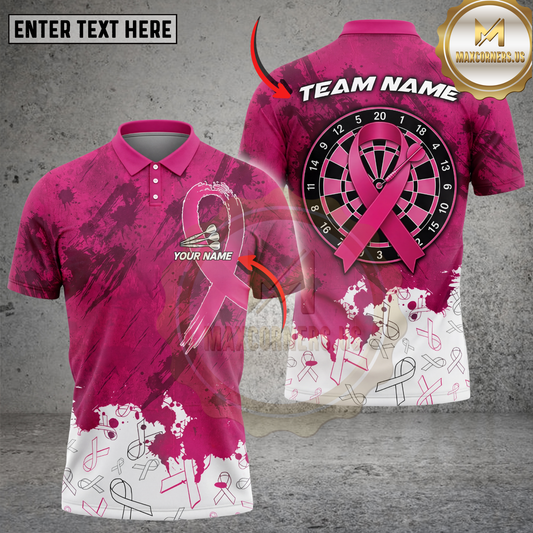Maxcorners Dart Polo Shirt Awareness Ribbon Dartboard Multicolor Options Personalized Name, Team Name 3D Shirt (4 Colors)