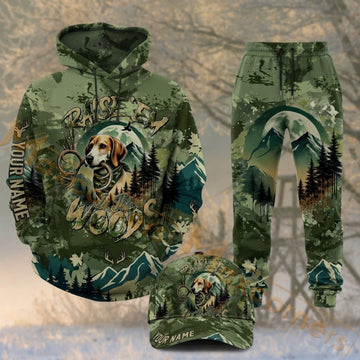 Maxcorners Hunting Deer Hunting Dog Forest Green Camo Personalized 3D Combo Hoodie, Sweatpants Set & Cap