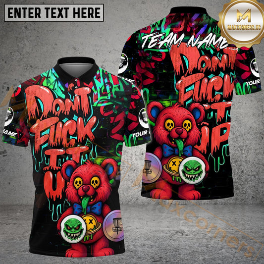 Maxcorners Disc Golf Bear Scary Teddy Graffiti Style Personalized Name, Team Name 3D Shirt (4 Colors)