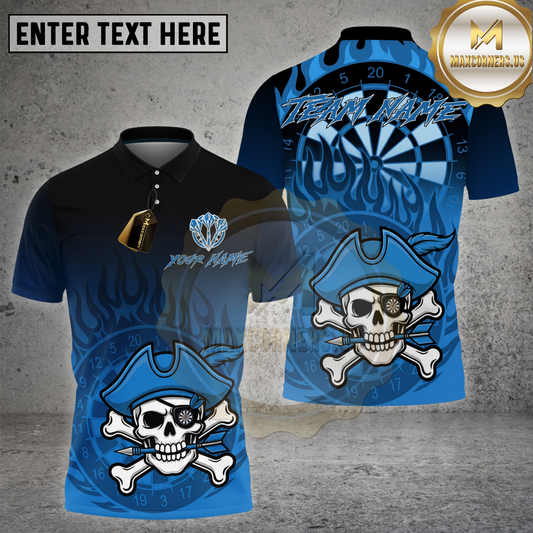 Maxcorners Dart Pirate Skull Blue Flame Dartboard Multicolor Options Personalized Name, Team Name 3D Shirt (4 Colors)