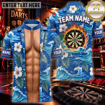 Maxcorners Darts Funny Muscular Body Blue Beach Shirt Classic Dartboard Personalized Name 3D Unisex Shirt
