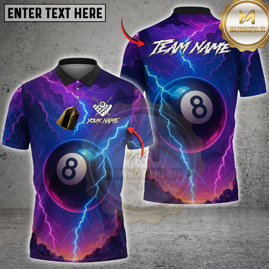 Maxcorners Billiard 8-Ball Lightning Pool Multicolor Customized Name, Team Name 3D Shirt