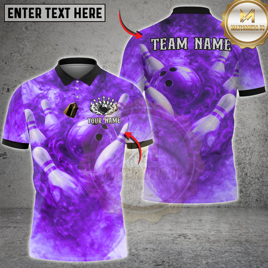 Maxcorners Bowling Dramatic Red Smoke Flare Multicolor Customized Name, Team Name 3D Shirts
