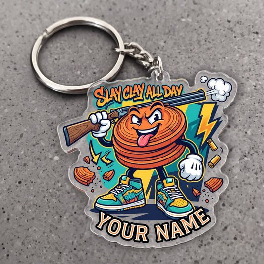 Maxcorners Clay Shooting Funny Cartoon Slay Clay All Day Clay Target Customized Name 3D Keychain And Ornament