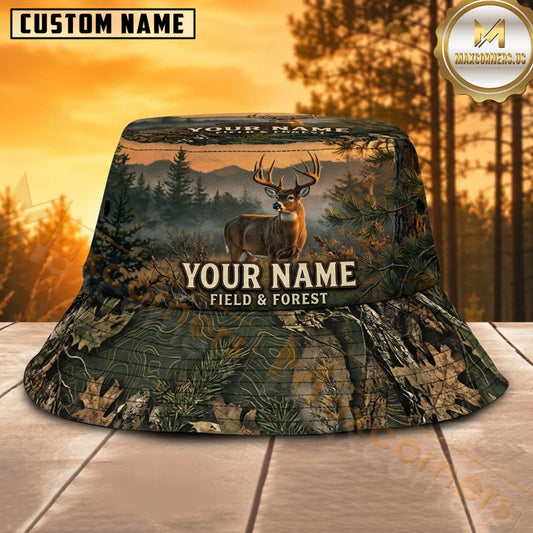 Maxcorners Deer Hunting Dark Pine Valley Personalized Name 3D Bucket Hat