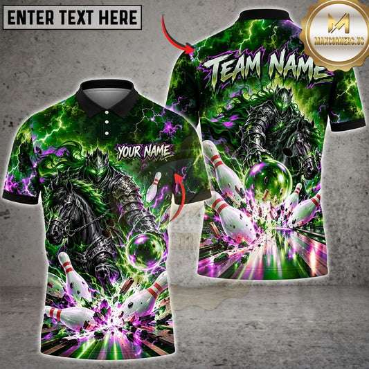 Maxcorners Bowling Armored Knight Horse Galaxy Cosmic Energy Lightning Pins Strike Artwork Multicolor Customized Name, Team Name 3D Shirts