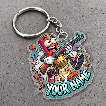 Maxcorners Clay Shooting Funny Cartoon Shooter Character With Shotgun Customized Name 3D Keychain And Ornament