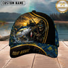 Maxcorners Fishing Skull Fisherman Sunset Gold Stripe Personalized 3D Cap