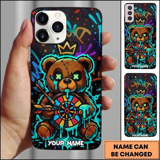 Maxcorners Darts Graffiti Teddy Bear Dartboard Multicolor Personalized Name 3D Phone Case
