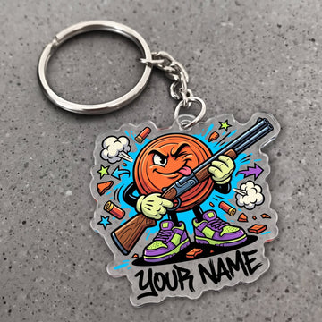 Maxcorners Clay Shooting Funny Cartoon Clay Target With Shotgun Customized Name 3D Keychain And Ornament