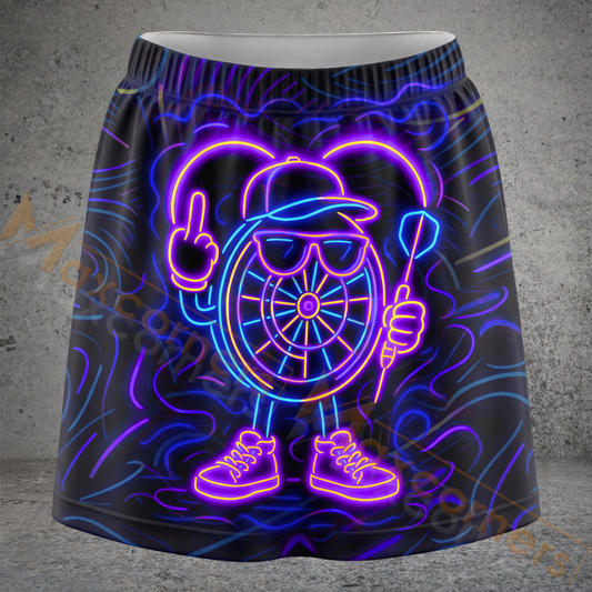 Maxcorners Darts Neon Cool Dartboard Mascot Personalized 3D Skirts With Shorts