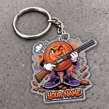 Maxcorners Clay Shooting Funny Cartoon Angry Clay Target Shooter Customized Name 3D Keychain And Ornament