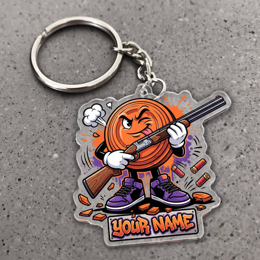 Maxcorners Clay Shooting Funny Cartoon Angry Clay Target Shooter Customized Name 3D Keychain And Ornament