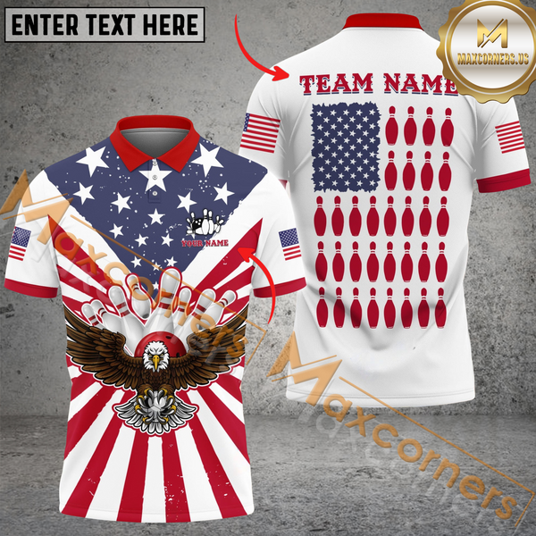 Maxcorners Eagle USA Flag Bowling Jersey Personalized Name, Team Name 3D Shirt