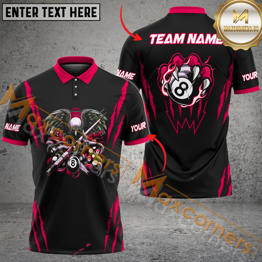 Maxcorners Ball 8 Eagle Claws Billiard Jersey Multicolor Options Personalized Name, Team Name 3D Polo Shirt (4 Colors)