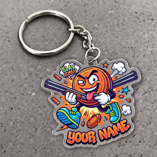 Maxcorners Clay Shooting Funny Cartoon Happy Clay Target Shooter Customized Name 3D Keychain And Ornament