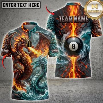 Maxcorners Billiards Fire And Water Dragon Flaming 8 Ball Personalized Name 3D Unisex Shirt