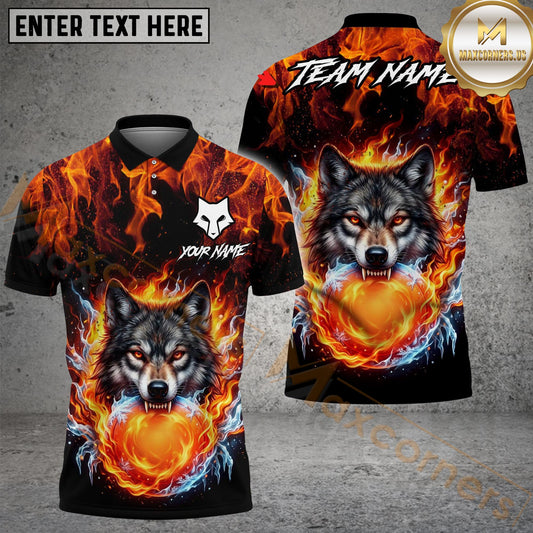 Maxcorners Disc Golf Flaming Wolf Design Personalized Name, Team Name 3D Shirt (4 Colors)
