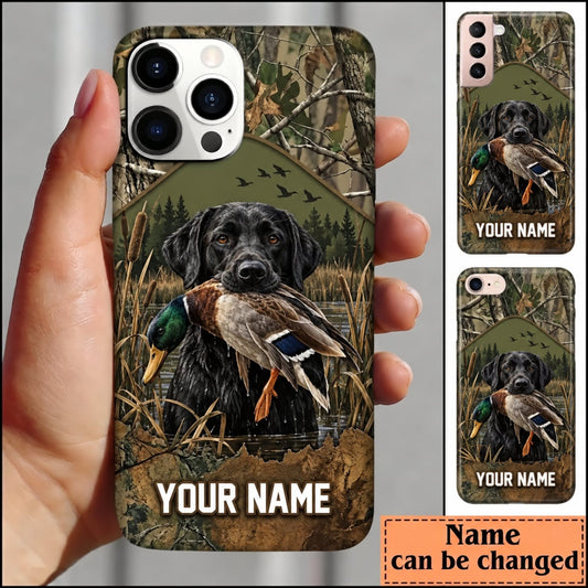 Maxcorners Duck Hunting Yellow Labrador Retriever Woodland Camouflage Personalized Name 3D Phone Case - Black Labrador Retriever - Mallard