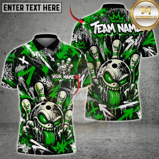 Maxcorners Bowling Angry Monster Skull Tongue Splatter Graffiti Pins Artwork Multicolor Customized Name, Team Name 3D Shirts