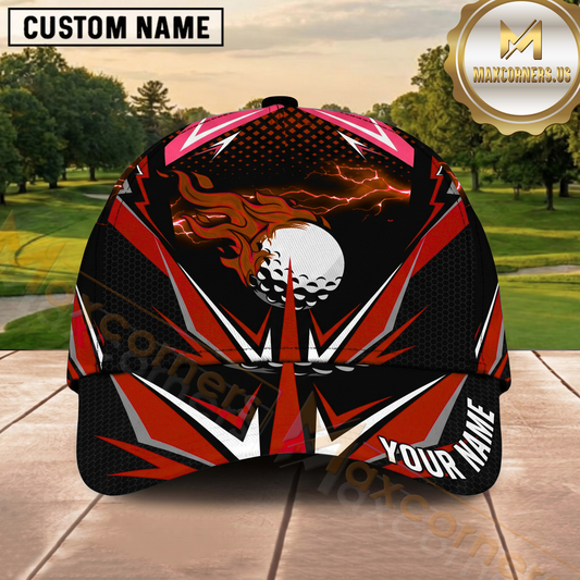 Maxcorners Golf Red Abstract Lines Personalized Cap