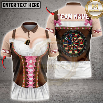 Maxcorners Darts Funny White Tuxedo Pink Corset Classic Dartboard Personalized Name 3D Unisex Shirt