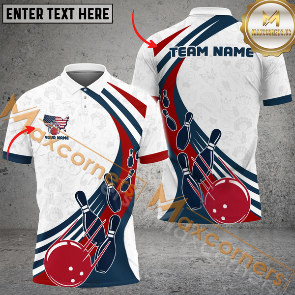 Maxcorners American Flag Star Bowling Jersey Personalized Name, Team Name 3D Shirt