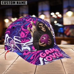 Maxcorners Bowling Skull Game Over Multicolor Personalized Name 3D Cap
