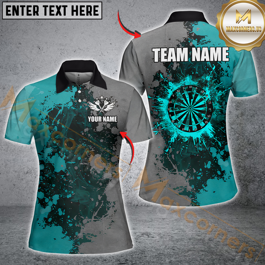 Maxcorners Personalized Darts Paint Turquoise And Grey Dart Shirts For Women Custom Grunge Dart Team Jerseys