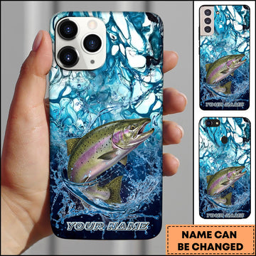 Maxcorners Chinook Fishing Phone Case Blue Water Splash Fish Art Personalized Name 3D Phone Case