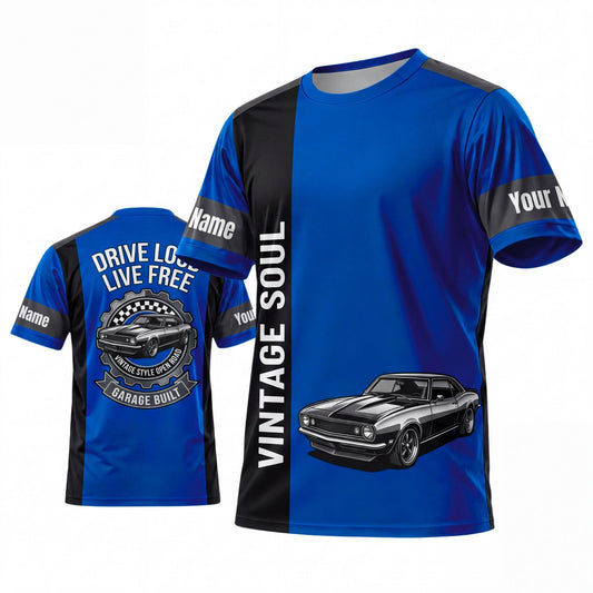 (5 Colors) Maxcorners Personalized Car Classic Muscle Car 3D T-Shirt - Burgundy Black Vintage Soul and Silver Muscle Car