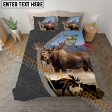 Maxcorners Custom Text Majestic Moose Hunting Grey Leather Pattern Bedding Set 3D All Over Printed