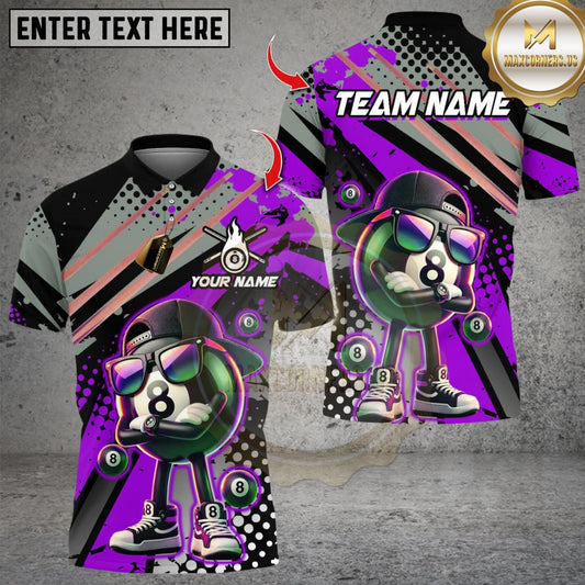 Maxcorners Billiard Cool 8 Ball Catoon Multicolor Customized Name, Team Name 3D Shirt